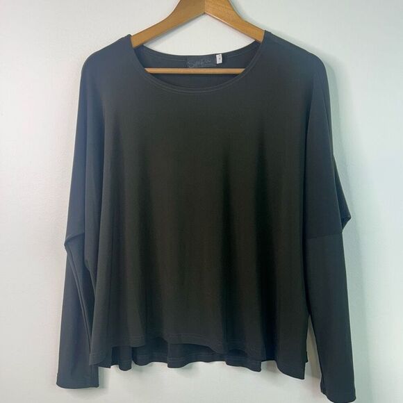 Sympli Size 2 Green Long Sleeve Stretch Jersey Tunic Top Canada Lagom Minimalist - Picture 1 of 9